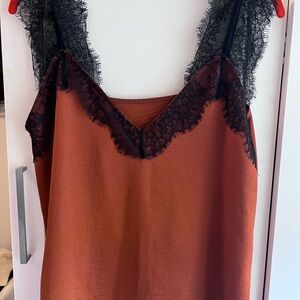 Rust Camisole with Black Lace Trim